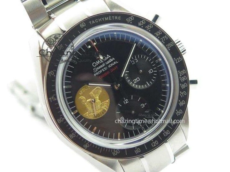 0524 Effortless Speedmaster Apollo 11 On SS Bracelet Manual Winding Chrono Movement 8225